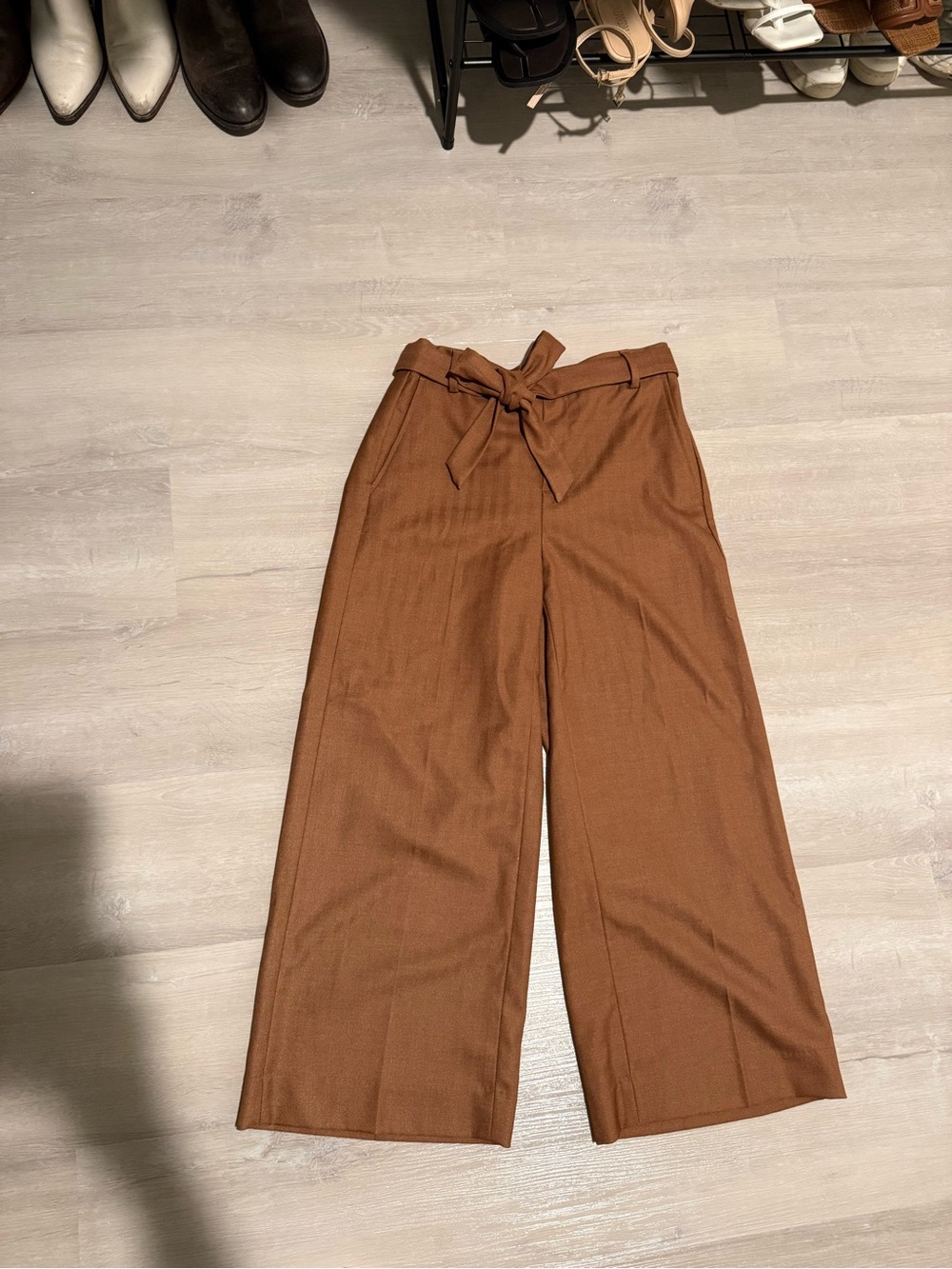 High-Rise Paperbag Wide-Leg Pants in Rust. Banana Republic
